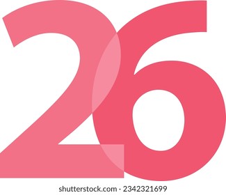 light pink number twenty six isolated on white background. vector illustration