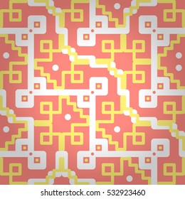 Light pink ornamental seamless pattern background in ethnic style. Knotty puzzle repeatable backdrop.
