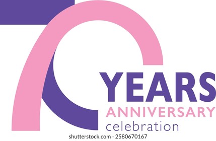 light pink and purple color number 70 with word years purple color and word anniversary light pink color and word celebration gray color.