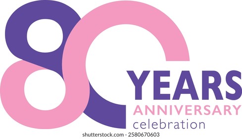 light pink and purple color number 80 with word years purple color and word anniversary light pink color and word celebration gray color.