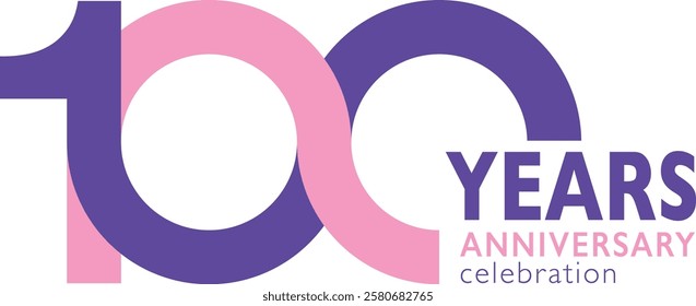 light pink and purple color number 100 with word years purple color and word anniversary light pink color and word celebration gray color.