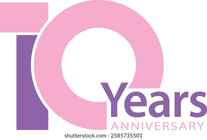 light pink and purple color number 10 with word years purple color and word anniversary light pink color.