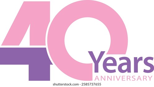 light pink and purple color number 40 with word years purple color and word anniversary light pink color.