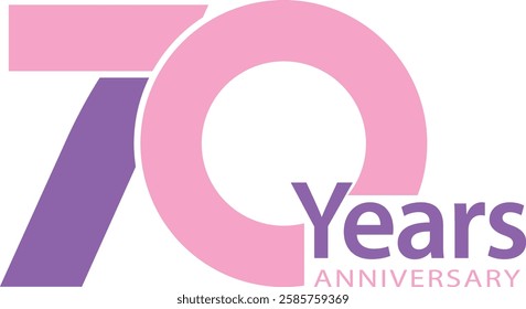 light pink and purple color number 70 with word years purple color and word anniversary light pink color.