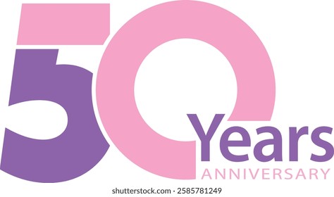 light pink and purple color number 50 with word years purple color and word anniversary light pink color.