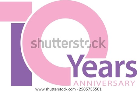 light pink and purple color number 10 with word years purple color and word anniversary light pink color.