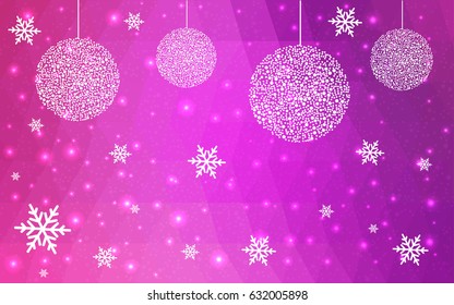 Light Pink, Purple vector christmas postcard low polygon background. Illustration consisting of triangles. Abstract triangular polygonal origami or crystal design of New Year celebration.