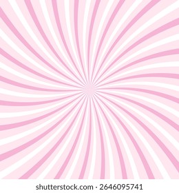 Light pink radial burst background with soft twisted stripes. Pastel sunburst pattern for girly design, kawaii aesthetic, poster, or social media backdrop. Vector illustration.