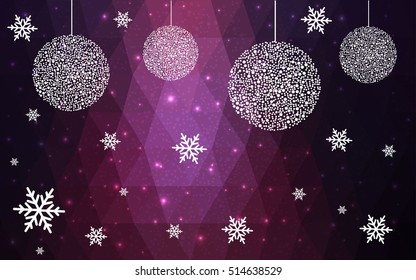 Light Pink Red christmas postcard low polygon background. Vector illustration consisting of triangles. Abstract triangular polygonal origami or crystal design of New Year celebration.