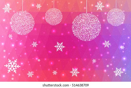 Light Pink Red christmas postcard low polygon background. Vector illustration consisting of triangles. Abstract triangular polygonal origami or crystal design of New Year celebration.
