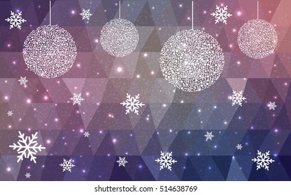 Light Pink Red christmas postcard low polygon background. Vector illustration consisting of triangles. Abstract triangular polygonal origami or crystal design of New Year celebration.