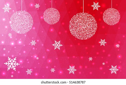 Light Pink Red christmas postcard low polygon background. Vector illustration consisting of triangles. Abstract triangular polygonal origami or crystal design of New Year celebration.