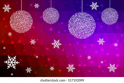 Light Pink Red christmas postcard low polygon background. Vector illustration consisting of triangles. Abstract triangular polygonal origami or crystal design of New Year celebration.