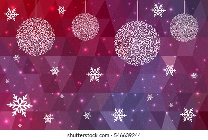 Light Pink Red christmas postcard low polygon background. Vector illustration consisting of triangles. Abstract triangular polygonal origami or crystal design of New Year celebration.