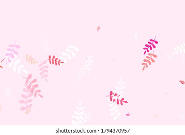 Light Pink, Red vector abstract backdrop with leaves. Shining colored illustration with leaves in doodle style. New design for your business.