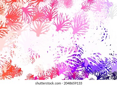 Light Pink, Red vector abstract pattern with branches. Leaves, branches in natural style on white background. New template for your design.