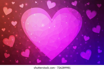 Light Pink, Red vector abstract Triangle Geometrical Heart on white polygonal background. Happy Valentine's Day Greeting Card. Stock template for your design.