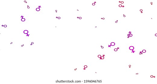 Light Pink, Red vector backdrop with woman's power symbols. Colorful illustration with gradient feminism shapes. Base for your app design.