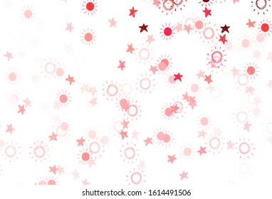 Light Pink, Red vector backdrop with bright stars, suns. Blurred decorative design in simple style with stars, suns. Pattern for astrology websites.