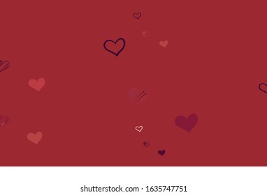 Light Pink, Red vector backdrop with sweet hearts. Shining illustration with hearts on abstract template. Pattern for carnival, festival romantic leaflets.