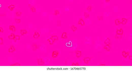 Light Pink, Red vector backdrop with sweet hearts. Decorative shining illustration with hearts on abstract template. Pattern for marriage gifts, congratulations.