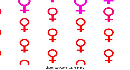 Light Pink, Red vector backdrop with woman's power symbols. Colorful illustration with gradient feminism shapes. Sample for your web designers.