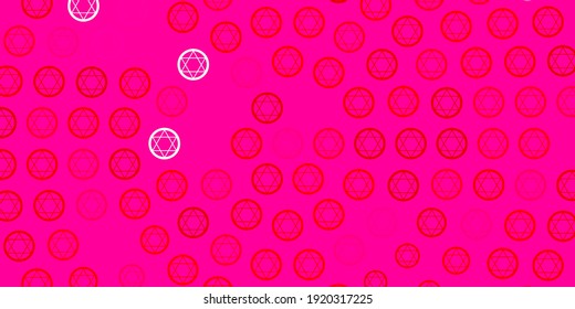 Light Pink, Red vector backdrop with mystery symbols. Illustration with magical signs of spiritual power. Simple design for occult depiction.