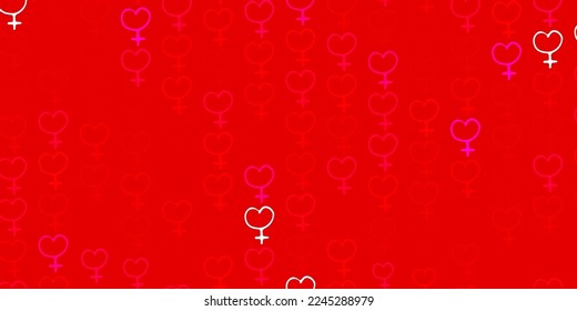 Light Pink, Red vector backdrop with women power symbols. Colorful illustration with gradient feminism shapes. Elegant design for wallpapers.