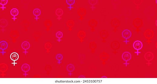 Rosa claro, fondo de Vector rojo con símbolos de poder femenino. Ilustración Abstractas con una representación del poder femenino. Antecedentes del Día Internacional de la Mujer.