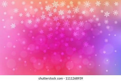 Light Pink, Red vector background with xmas snowflakes. Glitter abstract illustration with crystals of ice. New year design for your ad, poster, banner.