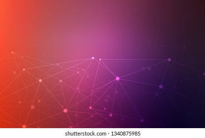 Light Pink, Red vector background with dots and lines. Colorful illustration with circles and lines in futuristic style. Pattern can be used for ads, leaflets.