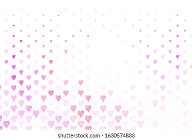 Light Pink, Red vector background with hearts. Illustration with shapes of gradient hearts on blur backdrop. Design for a business advert of anniversary.