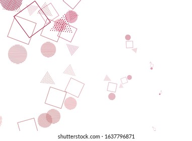 Light Pink, Red vector background with triangles, circles, cubes. Illustration with set of colorful circles, triangles, squares. Template for wallpapers.