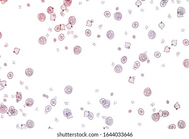 Light Pink, Red vector background with cuisine gourmet. Beautiful colorful illustration with food in doodle style. Template for meal cooking in kitchen.