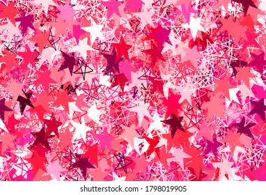 Light Pink, Red vector background with colored stars. Blurred decorative design in simple style with stars. Pattern for futuristic ad, booklets.