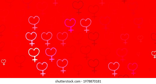 Light Pink, Red vector background with woman symbols. Colorful illustration with gradient feminism shapes. Design for International Women Day.