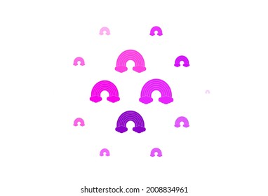 Light Pink, Red vector background with rainbow symbols. Colorful symbols of colorful rainbow in love style. Sample for your child design.