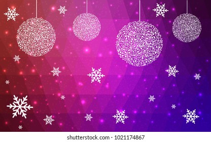 Light Pink Red vector christmas polygon background. Low poly Illustration consisting of triangles with snowflakes. Texture, seamless background of New Year celebration.