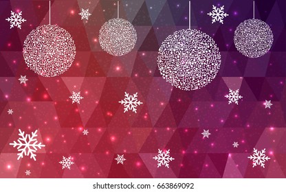 Light Pink Red vector christmas postcard low polygon background. Illustration consisting of triangles. Abstract triangular polygonal origami or crystal design of New Year celebration.