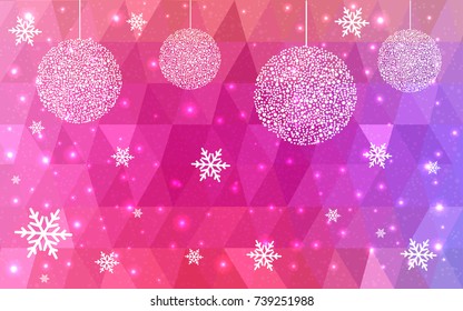 Light Pink Red vector christmas postcard low polygon background. Illustration consisting of triangles. Abstract triangular polygonal origami or crystal design of New Year celebration.