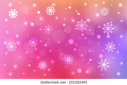 Light Pink, Red vector cover with beautiful snowflakes. Blurred decorative design in xmas style with snow. The pattern can be used for new year ad, booklets.