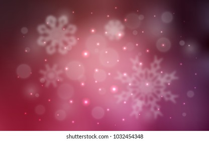 Light Pink, Red vector cover with beautiful snowflakes. Blurred decorative design in xmas style with snow. New year design for your ad, poster, banner.