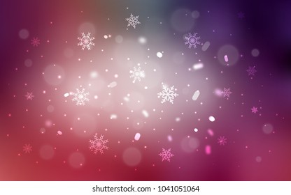 Light Pink, Red vector cover with beautiful snowflakes. Modern geometrical abstract illustration with crystals of ice. The pattern can be used for new year leaflets.