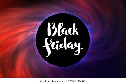 Light Pink, Red vector cover with a black hole, nebula. Colorful illustration of a black hole on a starry backdrop. Backdrop for super sales on Black Friday.