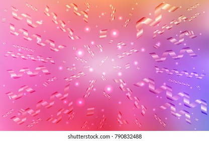 Light Pink, Red vector cover with happy holiday ribbons. Glitter abstract illustration with colorful confetti, ribbons. The template can be used as a background for postcards.