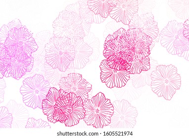 Light Pink, Red vector doodle backdrop with leaves. Abstract illustration with flowers in doodles style. Textured pattern for websites, banners.