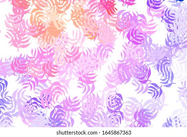 Textura de doodle de color rosa claro, roja vectorial con hojas. Doodles con hojas sobre fondo borroso. Diseño pintado a mano para web, folletos.