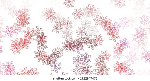Plantilla de doodle vectorial roja y rosa claro con flores. Flores abstractas coloreadas degradadas sobre un fondo sencillo. Diseño inteligente para envolturas, fondos de pantalla.