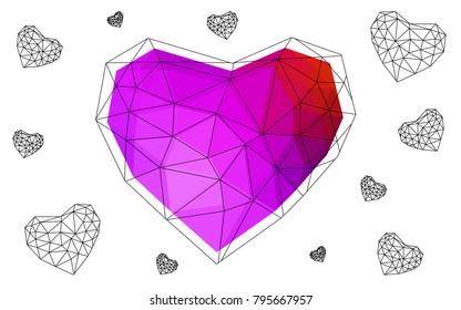 Light Pink, Red vector heart isolated on white background. Geometric rumpled triangular low poly origami style gradient graphic illustration. Polygonal design for your business.