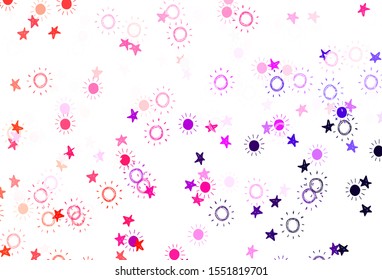 Light Pink, Red vector layout with stars, suns. Glitter abstract illustration with colored stars, suns. Pattern for astrology websites.